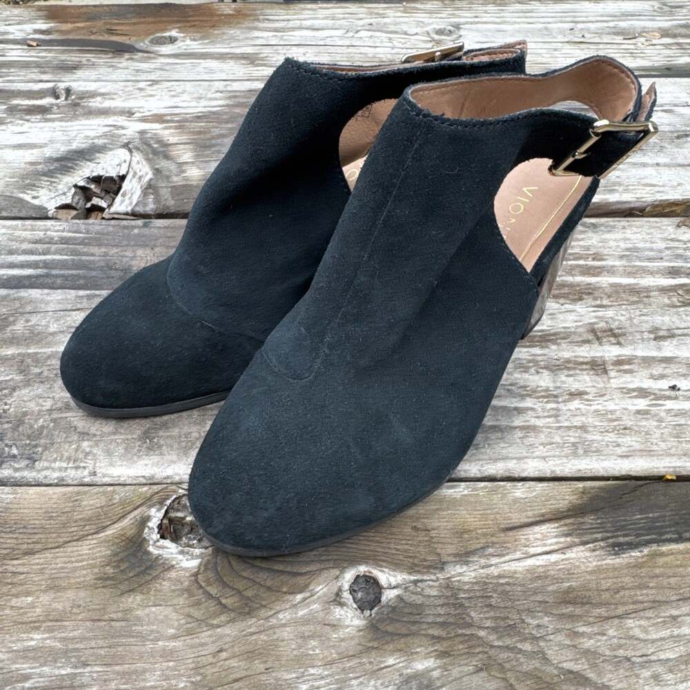 Vionic Lacey Black Tortoise Suede Block Heel Slingback Women's Sz 6